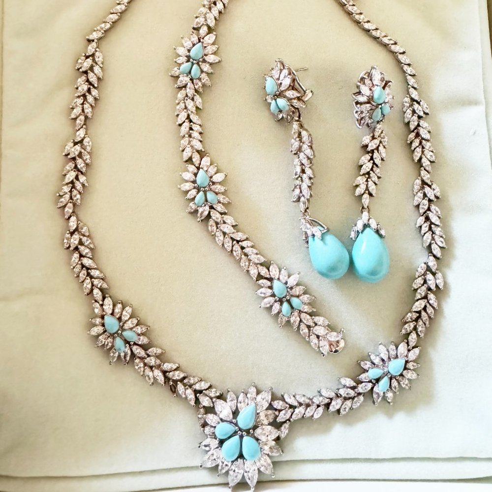 Suzanne Somers Simulated Turquoise Sterling Silver Necklace, bracelet, earrings